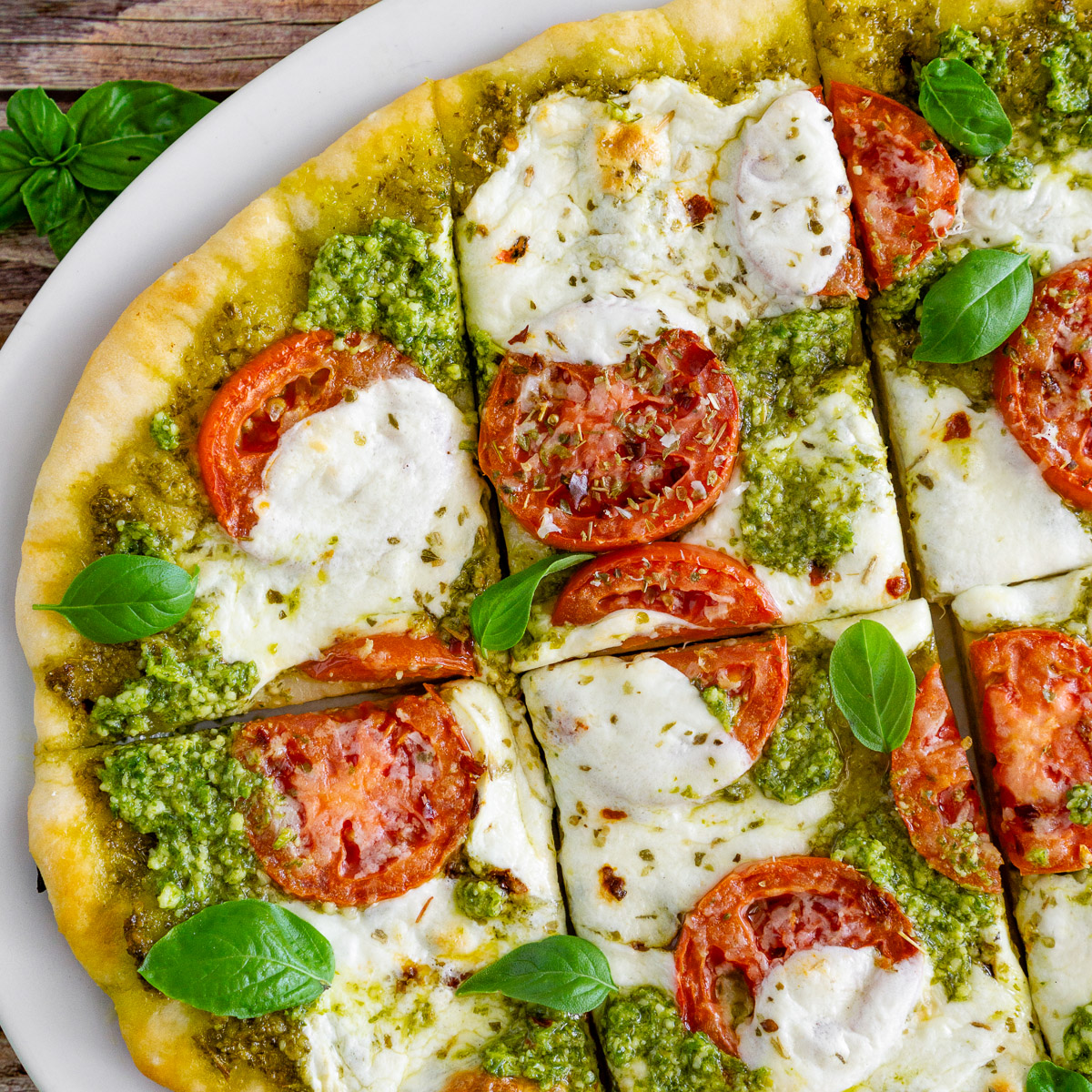 Grilled Pesto Pizza with Marinated Mozzarella and Tomatoes